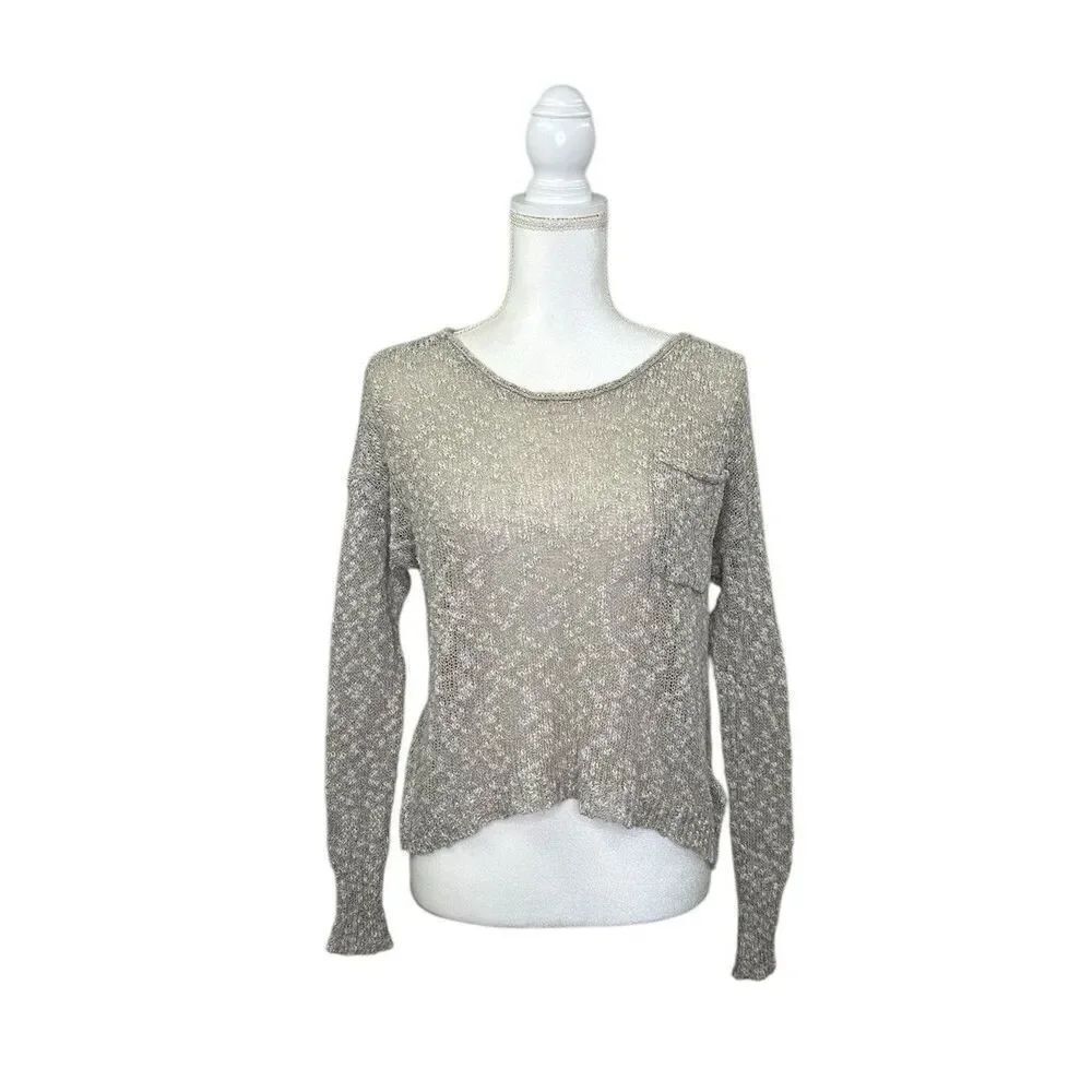Hollister Knit Crop Top Thin Long Sleeve Beige Tan Sweater Women’s Size Medium